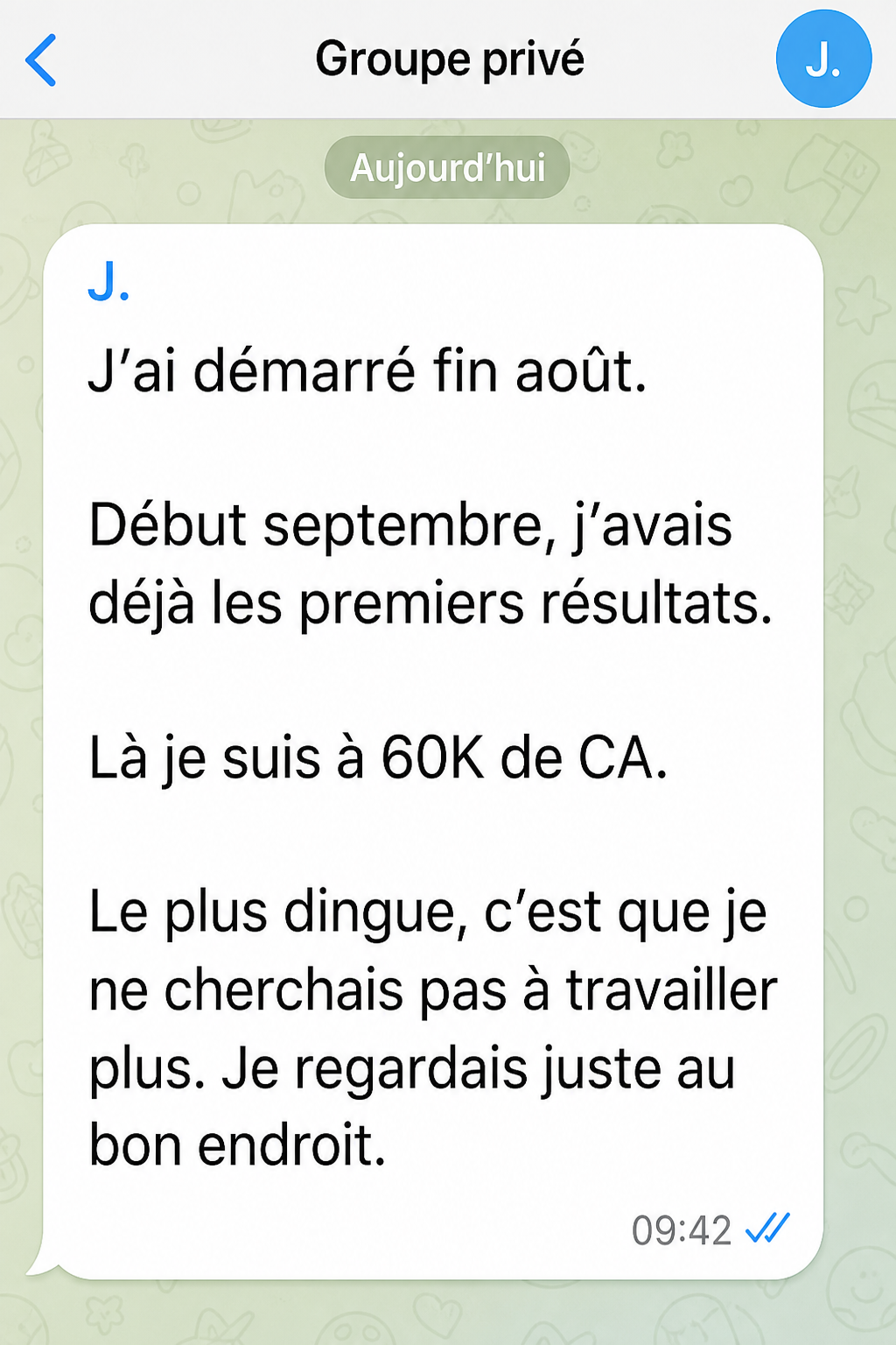 Message du groupe : 60K de CA après les premiers résultats